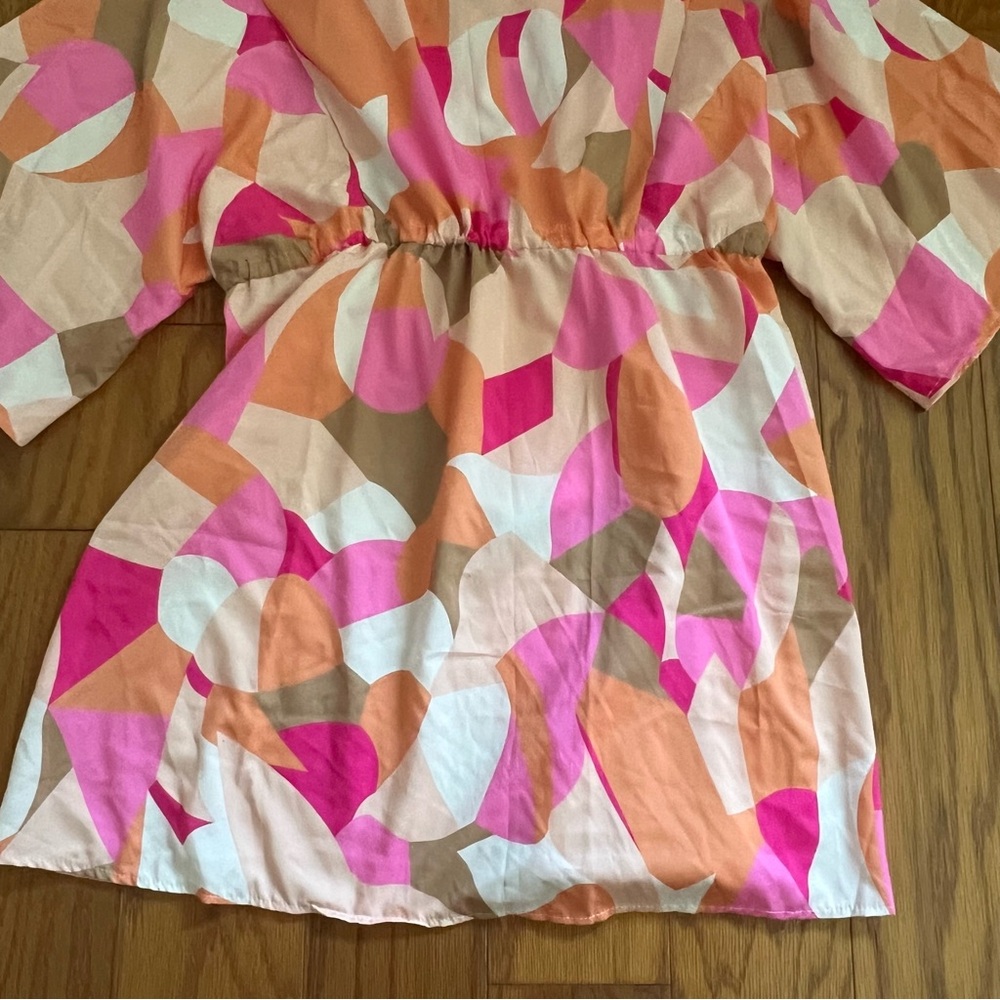 Colorful Abstract Button-Down Shirt Dress Tunic Top 3XL XXXL Multi swim cover up - Picture 9 of 10